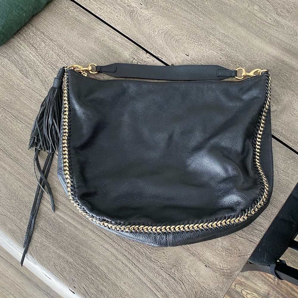 Authentic Rebecca Minkoff Black Leather Hobo Bag with Gold Chain Detail